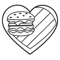 a metaphorical heart, with one half composed of burger layers including cheese and bacon, an, vector