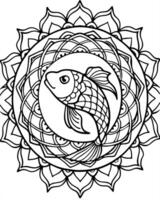 koi fish swimming in mandala art, with intricate scales and water elements, white background, vector
