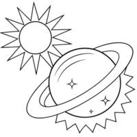 a coloring page of an space solarflare with no color just black lines, illustration line art vector