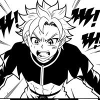 a panel from an anime manga showing zenitsu at demon slayer being badass, he is in the middle of vector