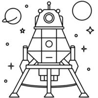 a coloring page of an space lunarmodule with no color just black lines, illustration line vector