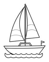 a coloring page of an catamaran sailing with no color just black lines, illustration line vector