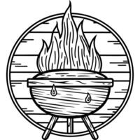 barbecue wood background with burnt texture, illustration line art vector