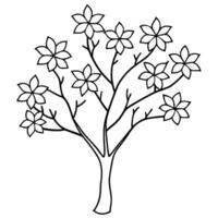a delicate, minimalist outline of a blossoming tree, illustration line art vector