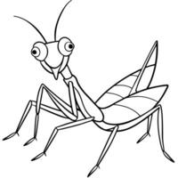 a praying mantis with a playful pose, sitting on a branch, illustration line art vector