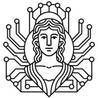 a minervae statue logo with computer chips in it better if its simple or just outlines, vector