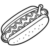a bright hot dog with juicy sausage in a soft bun, decorated with crispy bacon, slices of pickles, vector