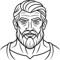 the face of a brutal man with a beard, illustration line art vector