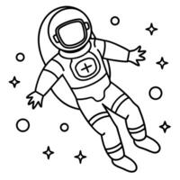 astronout floated on space, illustration line art vector