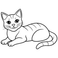 2d, cute cat lying down and looking at the camera, illustration line art vector