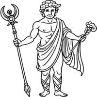 mercury - messenger of the gods for kids with caduceus, illustration line art vector