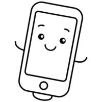 a cute and funny phone, illustration line art vector