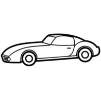 a black and white drawing of a race car and, solid white color background, illustration line vector
