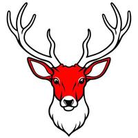 a red deer head with white background, illustration line art vector