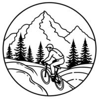 design a silhouette of a mountain biker navigating a rugged trail include details like rocky vector