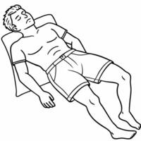 tired man in shorts lying in bed more realistic, illustration line art vector