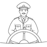 a boat with a captain at the helm icon, illustration line art vector