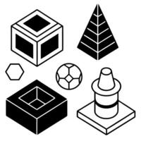 realistic, three-dimensional icons with depth and shadows black and white white background, vector