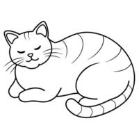 a lazy cat on whiye background, illustration line art vector
