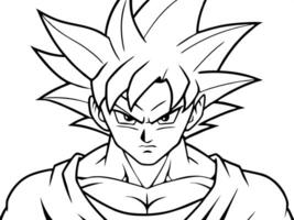 goku in there baddass form in drowing from head to bottom, illustration line art vector