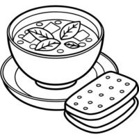 a coloring page of a soup and toast, illustration line art vector
