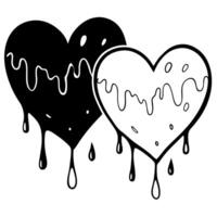 a collection of dripping and splattered heart shapes, each with unique designs like black ink vector
