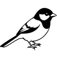 chickadee black silhouette, different style art, solid white color background, illustration vector