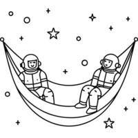 astronauts with a space hammock - astronauts relaxing in a floating hammock, with a view of the vector