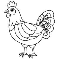 a simple coloring page line art illustration of an intricate cute hen with bold lines, designed as vector