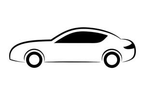 a black and white, stylized, silhouette of a car in a simple design style, with a minimalistic vector