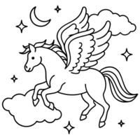 a mythical winged horse soaring through the clouds, with its wings spread wide, surrounded by vector