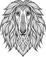 an intricate line art illustration of a afghan hounds head filled with detailed patterns and vector
