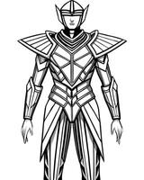 design a futuristic outfit using metallic fabrics and sharp silhouettes, illustration line vector