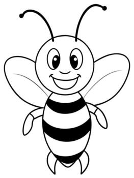 sonriente abeja negrita contorno negro y blanco lleno visible para niños bueno a color, ilustración vector