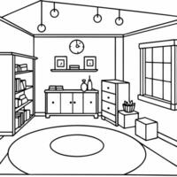 realistic, childrens room from the inside, illustration line art vector