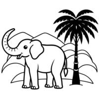 a bold elephant with prominent tusks and large ears, holding a banana tree with his trunk, stands vector
