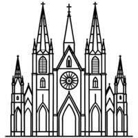 a gothic cathedral, with towering spires, stained glass windows, and intricate stonework, vector