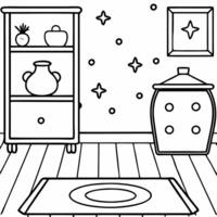 realistic, from inside the magic room, with the cauldron on the left with the magic cabinet on the vector