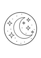 a crescent moon and stars scene on a4-sized paper the crescent moon is drawn in gold, surrounded by vector