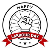 1 may happy labour day label with strong protest fist in the air on vintage red background vector