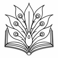 drawing of pages of an open book in the form of peacock feathers, peacock, illustration line vector