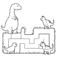 the chubby dinosaur and its family come across a gigantic maze made from tall, thick hedges they vector