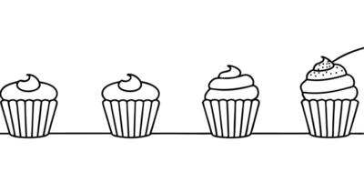 a row of cupcakes all sizes, illustration line art vector