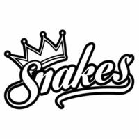 the word snakes spelled out with a crown centered on top of the word snake in a intense sports vector