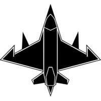 a silhouette of a fighter jet with sharp, sleek angles and afterburners, set on a white background, vector