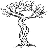 a detailed drawing of an olive tree with twisting branches, illustration line art vector