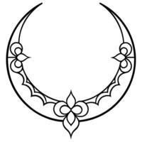 ornamental crescent design on white background, illustration line art vector