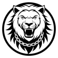 featuring a sleek, black and white lion in a stylish and modern design the lions eyes are wide, and vector