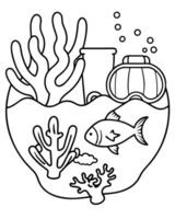 a coloring page of an reefscuba diving with no color just black lines, illustration line art vector