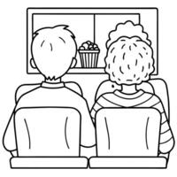a person watching a movie with a loved one, illustration line art vector
